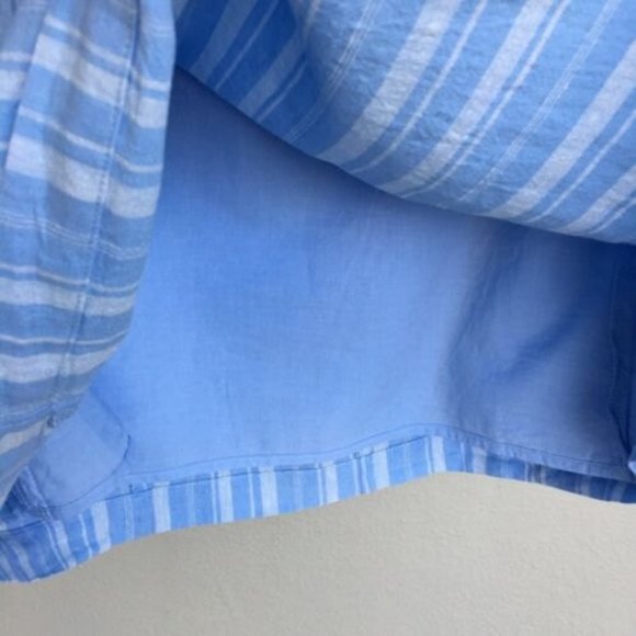 Anthropologie Linen Blend Striped Mini Shift Dress Size 12 Back Bow Zip Lined Bl - Picture 10 of 12